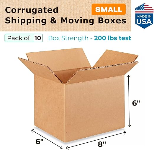 Small Moving & Shipping Boxes 8x6x6 inches (10-Pack) - Extra Strength 200 lb vs Regular - Corrugated Cardboard Boxes for USPS/FEDEX - Corrugated Packaging Box - Box Small by IDL Packaging | Extra Strength 200 lb vs Regular - Corrugated Cardboard Boxes ...