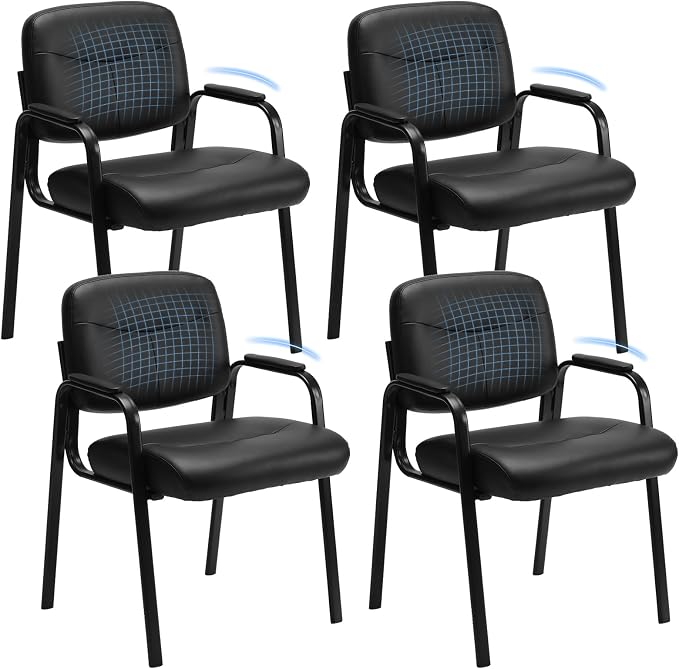 OLIXIS Waiting Room Chairs Set of 4, Side Guest Chairs for Conference | Stationary PU Leather, Padded Arms for Reception Meeting Lobby Medical Clinic Church Elderly