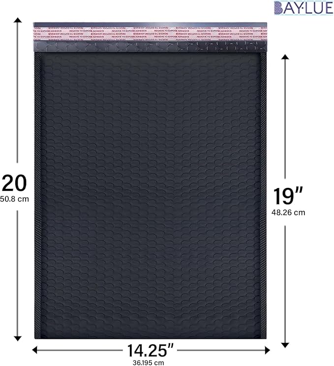 Black Poly Bubble Mailers 14.50x20 Inch #7 | Self Seal Large Padded Envelopes | Air Cushioned Bubble Mailer | Usable Size 14.25x19 Inch | Waterproof Lightweight Mailing Shipping Bags | 100 Pack