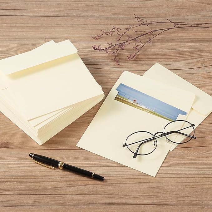 50 Pack 5 x 7 Envelopes Cream Self Seal for Wedding, Party Invitations, Greeting Cards, Announcements, Photos, 5.24 x 7.21 Inches (Cream)