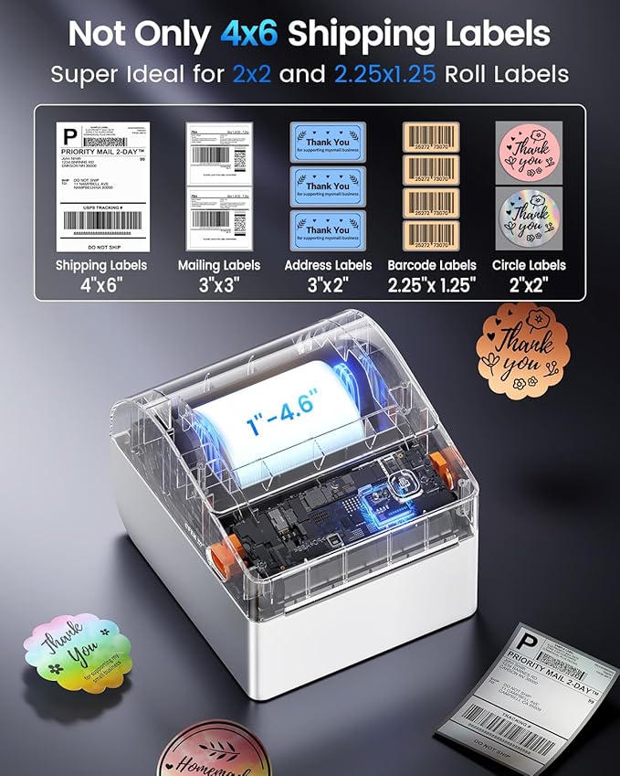 ASprink Bluetooth Shipping Label Printer 4x6 Thermal Label Printer for Small Business,Built-in Paper Bin, Wireless Thermal Printers&Shipping Packages, Compatible with iPhone&PC,Amazon, Tiktok, USPS