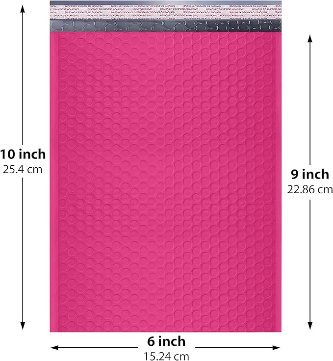 Hot Pink Small Poly Bubble Mailers 6x10 inch #0 | Self Seal Padded Envelopes | Cushioned Bubble Mailer | Usable Size 6x9 | 500 Pack Bulk | WaterProof | Lightweight mailing Shipping Bags