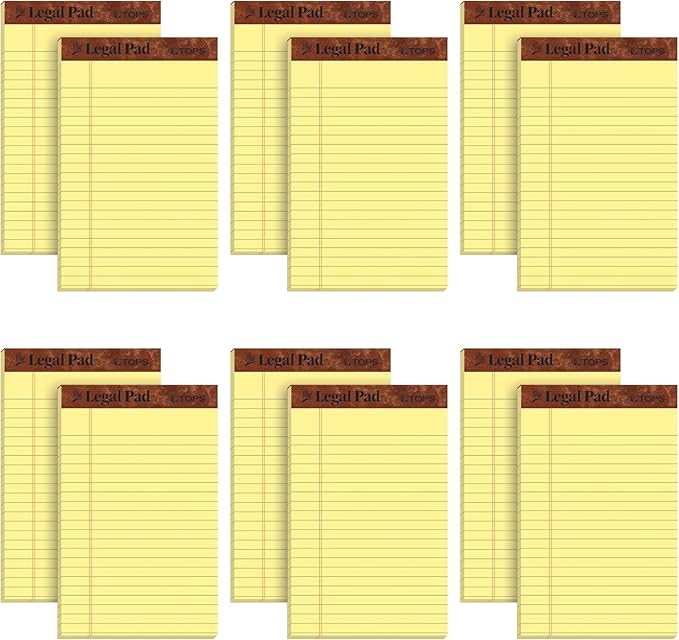Tops 5 x 8 Legal Pads,The Legal Pad Brand,Narrow Ruled,Yellow Paper,50 Sheets Per Writing Pad,Made in the USA (7501),12 Count (Pack of 12)