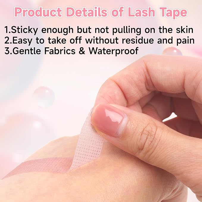 G2PLUS Eyelash Tape, 2 Rolls Silicone Gel Makeup Tape, 1/2'' x 8 Yards Pink Lash Tape, Micropore Eyelash Extension Tape for Lift and Makeup