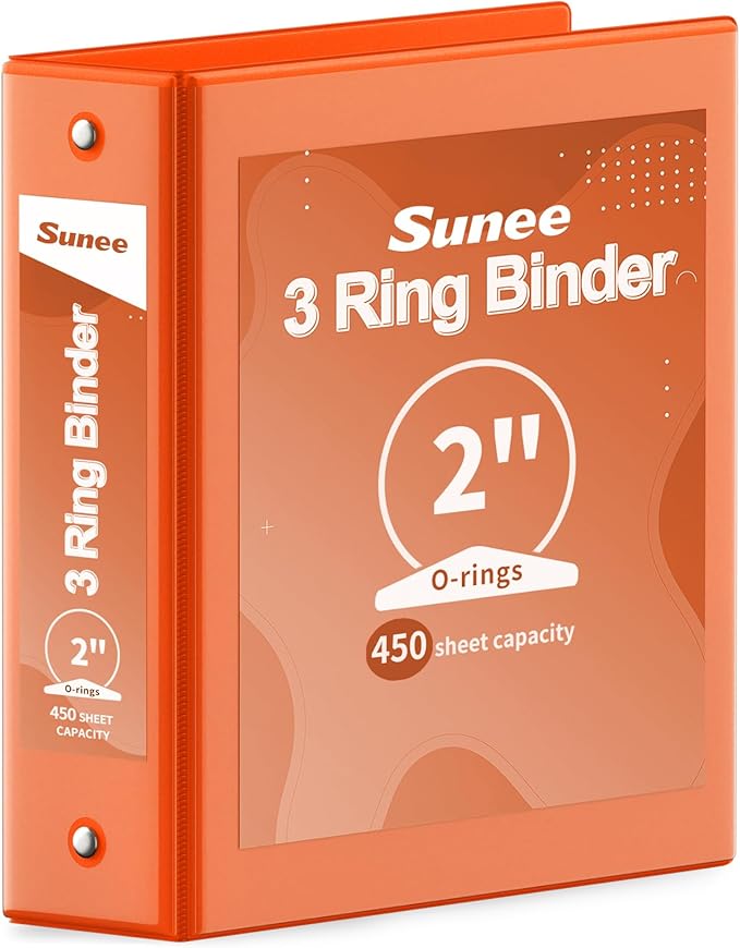 SUNEE 3 Ring Binder 2 Inch 1 Pack, Clear View Binder Three Ring PVC-Free (Fit 8.5x11 Inches) for School or Office Supplies, Orange
