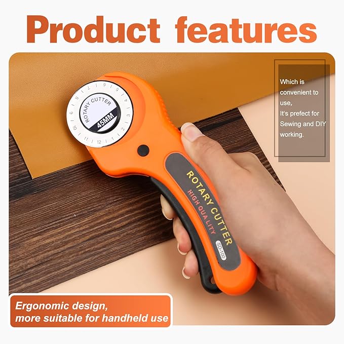 Rotary Cutter, Professional 45mm Rotary Fabric Cutter, Rotary Cutter for Fabric, Card Paper Sewing Quilting Roller Fabric Cutting Tailor Scissors Tool Dress Clothes Making DIY Tool