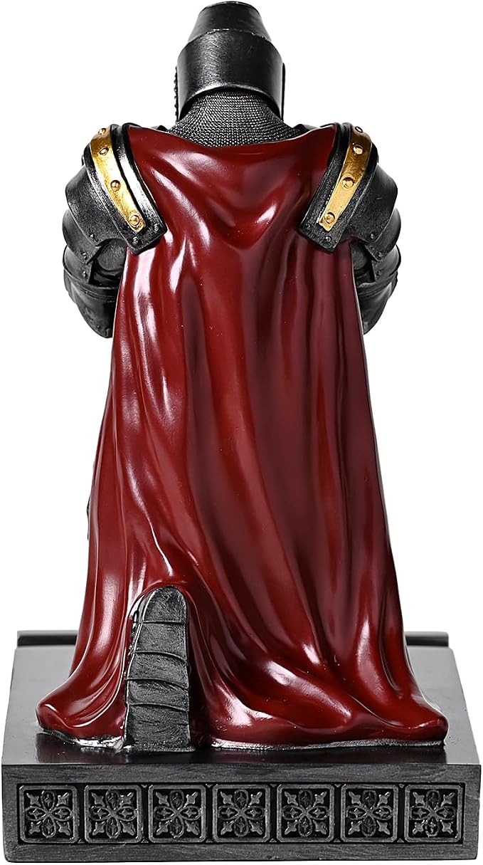 Medieval Templar Vanguard Officer Knight Pen Holder Desk Organizers Iron | Pencil Stand Paperweight Desktop Decoration Accessories Cell Phone Stand with a Fancy Sword for Medieval Warrior Enthusiast
