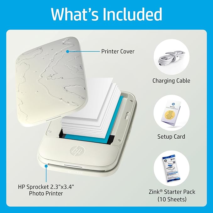 HP Sprocket Select 2.3x3.4 Instant Photo Printer, Print Pictures on Zink Sticky-Backed Paper from Your iOS & Android Device, Portable Printer for Home Use and Travel, Eclipse