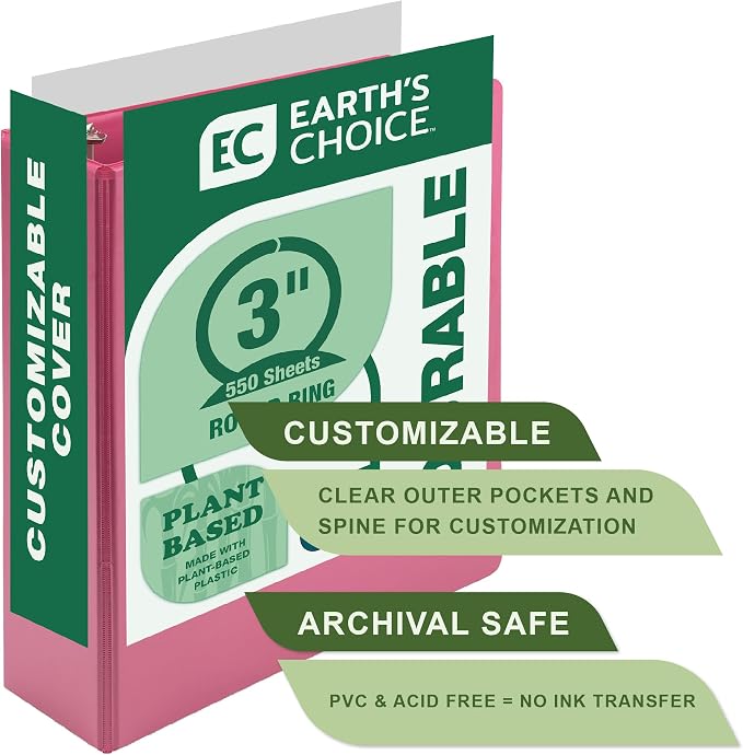 Samsill Plant-Based 3 Inch Durable Round Ring, View Binder, Eco-Friendly, USDA Certified Biobased, 4 Pack, Fashion Assortment