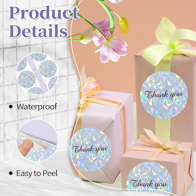3 Inch Holographic Thermal Labels,Round Thermal Printer Labels,Waterproof Thermal Printer Stickers for DIY Logo Design,Name Tag,QR Code,Thanks Card 150 Labels/Roll (Glass Fragments)