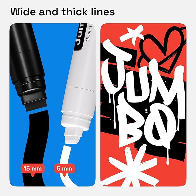 ARTISTRO 2 Black & White Acrylic Paint Markers - 15mm Jumbo-Tip Paint Pens - Perfect for Crafting, Art Projects, & More