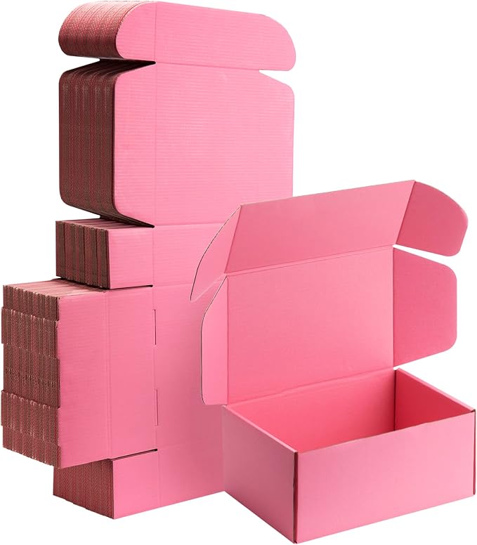 9x6x4 inch Pink Shipping Boxes for Small Business- Set of 25 | Sturdy ECT 32 Corrugated Cardboard Mailer Boxes, Easy Assemble for Packaging, Mailing, Gift