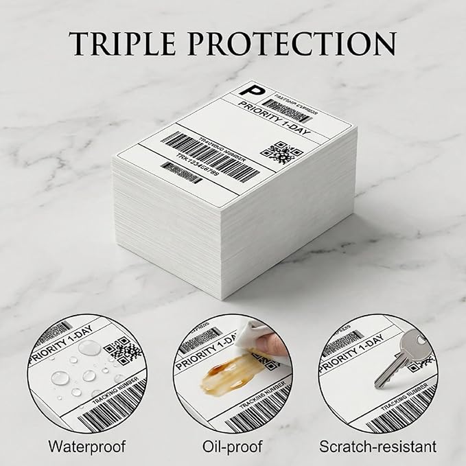 Thermal Direct Shipping Label - 4x6 Inches - 600 Sheets Fanfold Perforated 1 Stack - Waterproof - Compatible with Zebra Rollo Brother Printers - Commercial Grade