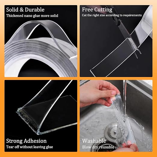 Double Sided Tape for Walls - Removable Poster Tape Mount - Heavy Duty Sticky Tape for Wall Hanging Pictures - Traceless, Washable Adhesive Tape (4 Rolls, 0.4" x 26ft)