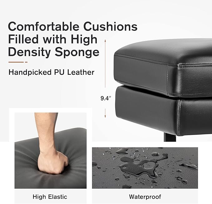 Furmax Waiting Room Chairs Faux Leather Office Guest Chair, 59.6 Inches Conference Room Chairs 3 Seats Upholstered Reception Bench, Lobby Furniture for Salon and Shop, Black