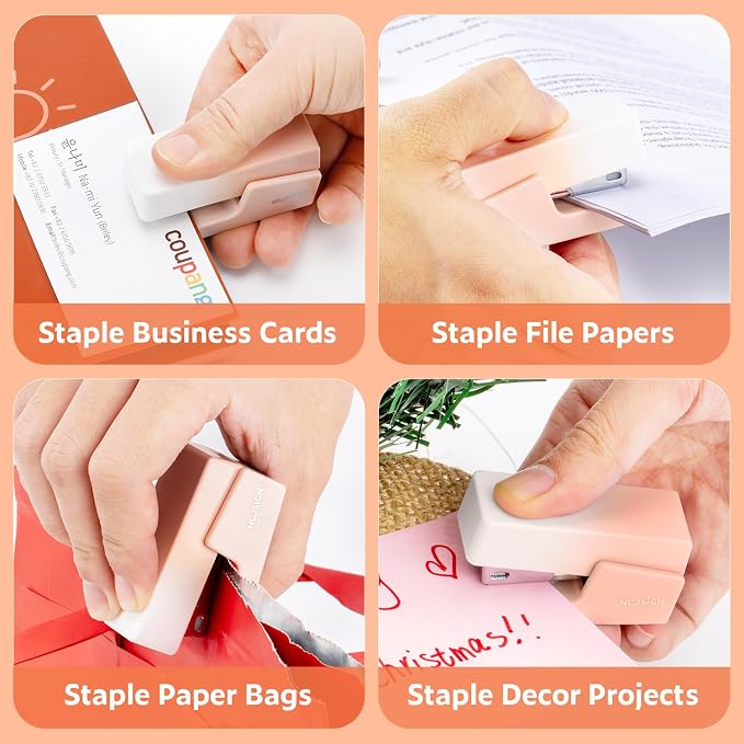 NUSIGN Mini Stapler with 830 Staples, Small Cute Desk Staplers, 25 Sheet Capacity, Pink-White Gradient