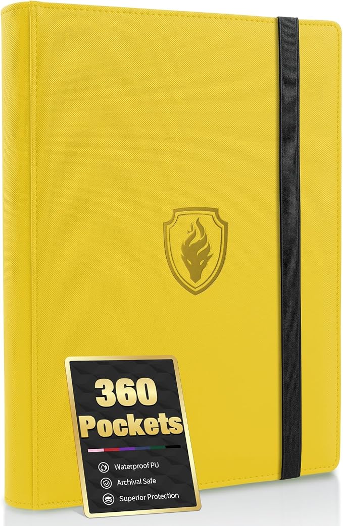 Premium 9 Pocket Card Binder for 360 Cards, Fabmaker PU Trading Card Binder | Sturdy Card Collection Album, Side-Loading, Sleek Card Holder Folders for Game Cards & Sports Cards, Yellow