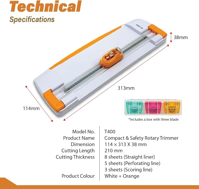 12" Portable Paper Cutter with Safety Guard for Precise Trimming of A4 Paper, cardstock & Photos. Ideal for Scrapbooking & Invitations. (Orange)