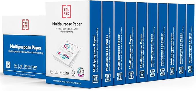TRU RED Printer Paper, 8.5 x 11 Inch, 20 lb., For Office, School & Home | Reliable multipurpose white paper sized for everyday printing, copying, and faxing needs.