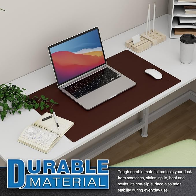K KNODEL Small Office Desk Mat, Leather Mouse Pad (23.6"x13.8", Dark Brown) | Desk Pad, Keyboard Pad, Computer and Laptop Mat, Desktop Protector and Cover, Writing Pad and Blotter for Home Office