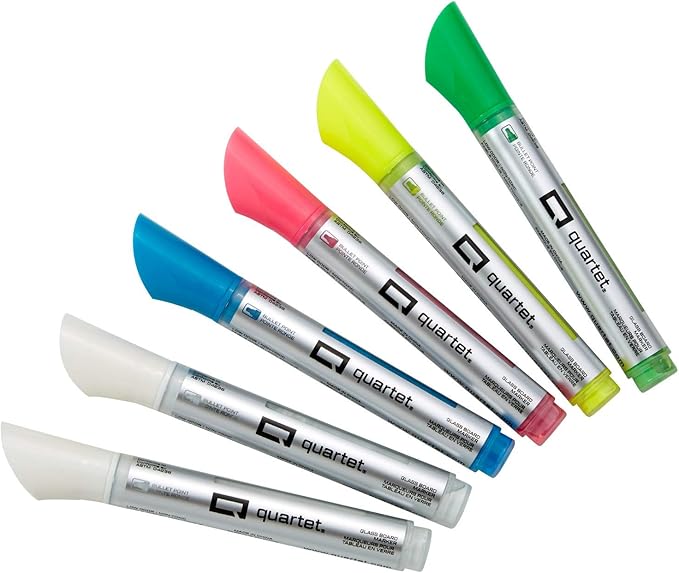 Quartet Dry Erase Markers, Glass Whiteboard Markers, Bullet Tip, Assorted Neon Colors, 6 Pack (79559Q)