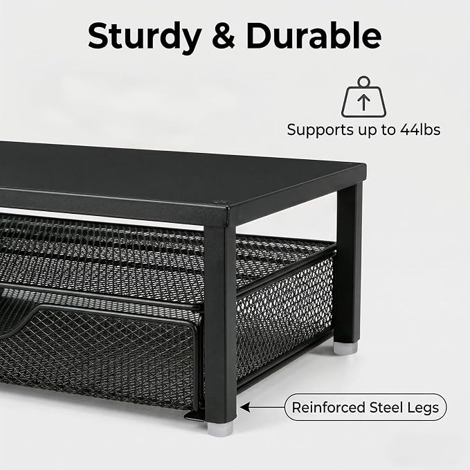 Spacrea Monitor Stand with Drawer and Pen Holder | Monitor Riser Desk Organization Desk Organizer and Accessories (Black)