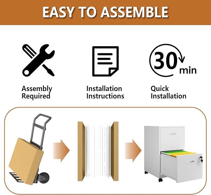 Polup 2 Drawer Rolling File Cabinet with Lock for Home Office | Metal Mobile Filing Cabinet on Wheels, Small Under Desk Storage, Fits Hanging Letter Size, Printer Stand, White