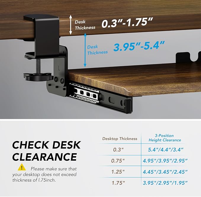 Keyboard Tray Under Desk Pull Out with Extra Sturdy C Clamp Mount System, 32.8 (38 inch Including Clamps) x 12 Inch Slide-Out Platform Computer Drawer for Typing Vintage AX01WG202