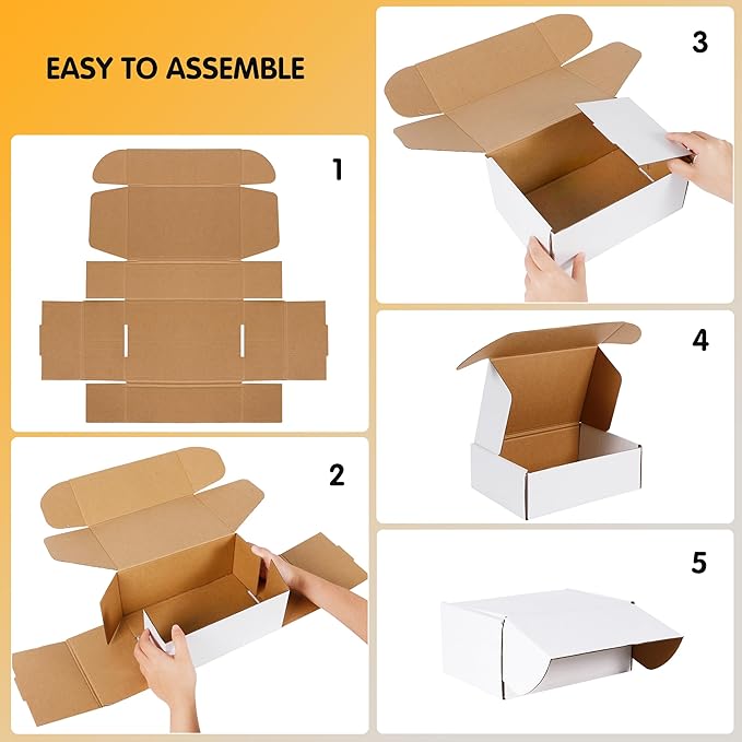9x6x3 inch Small Shipping Boxes Set of 25, White Corrugated Cardboard Box Literature Mailer for Mailing Packing Moving and Storage