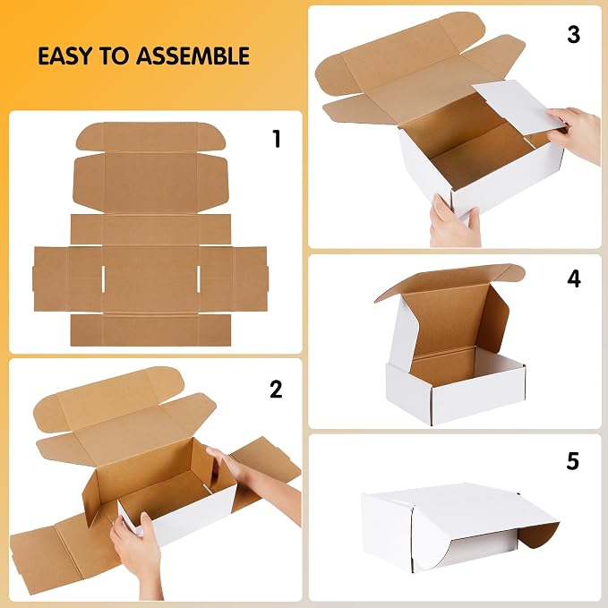 9x6x3 inch Small Shipping Boxes Set of 25, White Corrugated Cardboard Box Literature Mailer for Mailing Packing Moving and Storage