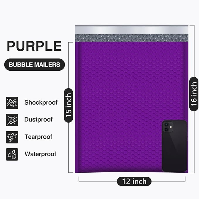 UCGOU Bubble Mailers 12x16 Inch 40 Pack Usable Size 12x15 Inch Large Padded Envelopes Purple Waterproof Packaging Bags for Shipping Self Seal Strong Adhesion Envelopes for Jewelry Makeup Supplies