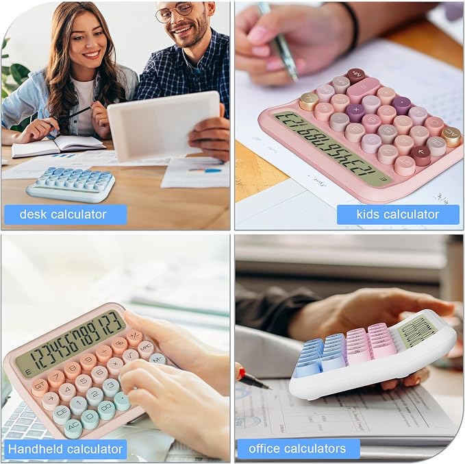DECKLIT Battery Desk Calculator - 12 Digit Extra Large 5-Inch LCD Display, Big Buttons Easy to Press Office Calculators, 15 Tilt Screen for Kids (Blue & Pink)