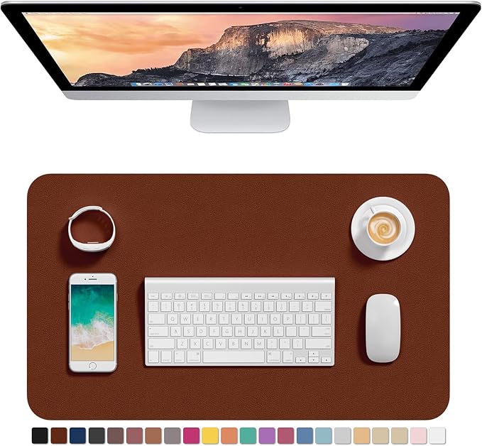 Hsurbtra Desk Pad, 23.6" x 13.8" PU Leather Desk Mat, M Extended Mouse Pad, Waterproof Desktop Blotter Protector, Non-Slip Ultra Thin Small Laptop Keyboard Writing Mat for Office Home, Brown