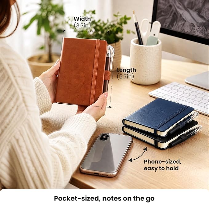Small Notebook Journal - 3 Pack Total 480 Pages - Pocket Notebooks with Pens for Work - 3.7" x 5.7" A6 Notebook - Hardcover Mini Notebooks
