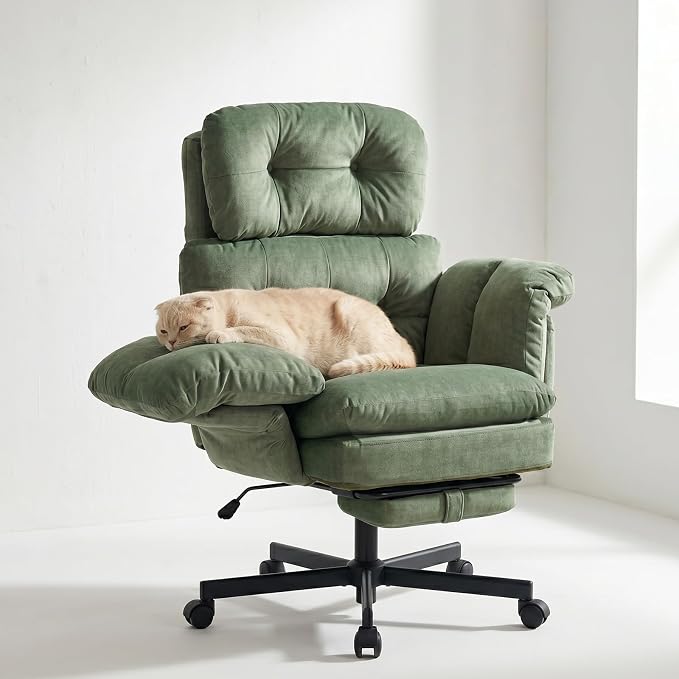 Criss Cross Office Chair with Foot Rest, Big and Tall Office Desk Chair with Flip Armrests for Pets & Cross Legged Sitting, Comfy Executive Ergonomic Reclining Computer Gaming Vanity Chair, Green