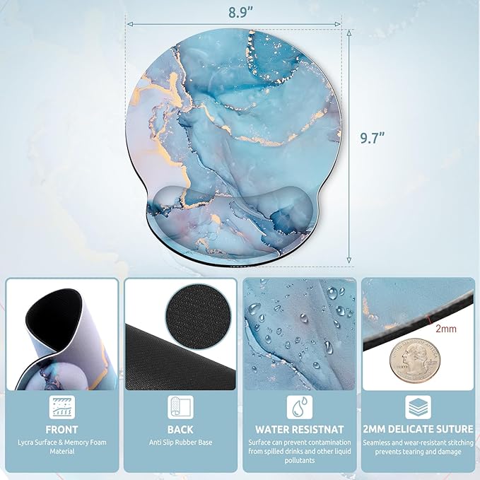Ergonomic Mouse Pad with Wrist Rest, Small Mousepad with Non-Slip Rubber Base and Smooth Surface, Blue Mouse Pads for Desk, Office Desk Accessories