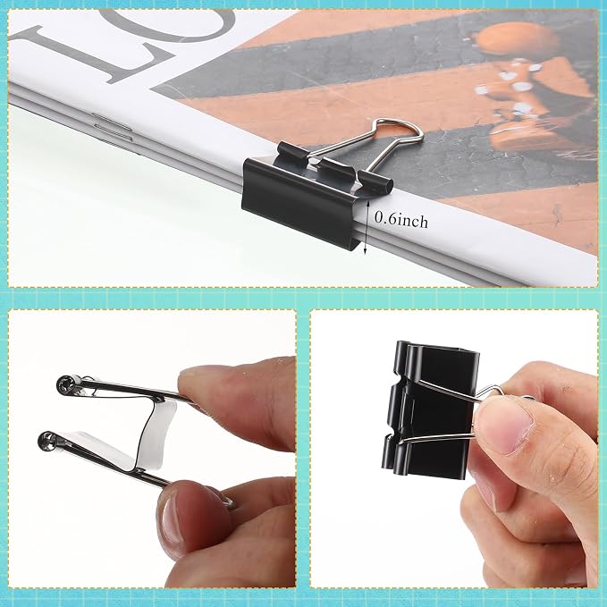 Jetec 500 Pcs Black 1.25 Inch Binder Clip Paper Clamp Metal Paper Clip | for Teachers Students Classroom Business Office and School Office Supplies