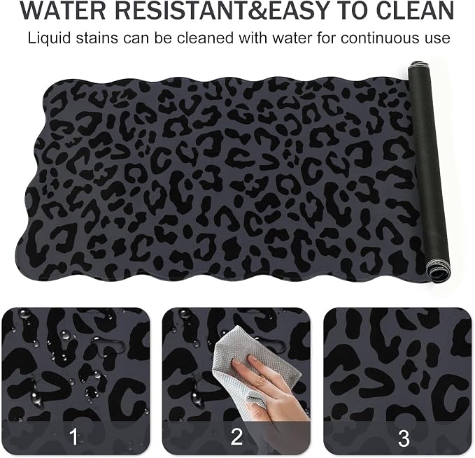 L-SPOUTTO Black Leopard Mouse Pad, Scalloped Desk Mat XXL Gaming Mousepad | Cheetah Gaming Mousepad,35.4x15.7in Non-Slip Base Keyboard Pad Waterproof Desktop Mat for Laptop Computer Game Home Office