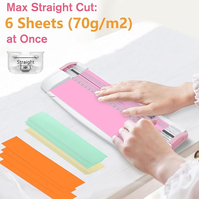 Meafeng 3-in-1 Paper Trimmer with Straight, Scoring & Perforating Blades, 9" A5 Cutter for Crafting, Scrapbooking, Cardstock, Labels & Home Office Use – Compact & Portable (Pink)