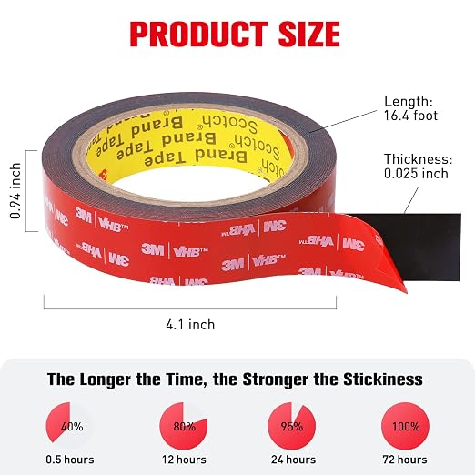 Double Sided Tape Heavy Duty, Adhesive Mounting Tape Waterproof, 16.4 FT x 0.94 in, Strong Foam Tape for Walls, Automotive, Home Office Decor, Made of 3M VHB Tape (Pack of 3)