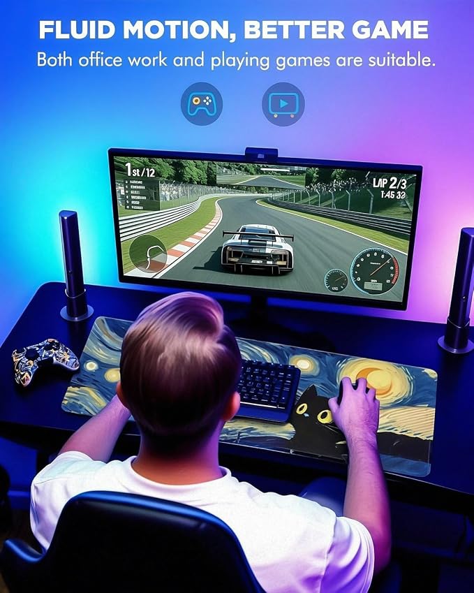 Mouse Pad, Desk Mat, 31.5x11.8in Large Mousepad | Desk Pad with Stitched Edge & Rubber Non-Slip Bottom, Gaming Mouse Pad, Mousepad for Home, Office, Blue Starry Sky Cat