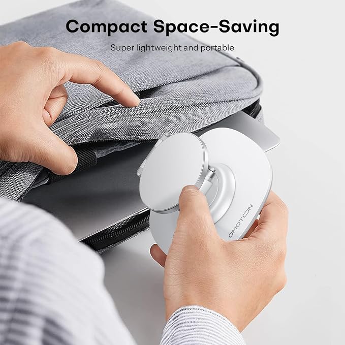 OMOTON MS04 [360° Rotating] Adjustable Magnetic Phone Stand for Desk, White | Foldable Aluminum for MagSafe Cell Phone Stand Holder with Non-Slip Base, for iPhone 17/16/15/14 Pro Max Air/MagSafe Case