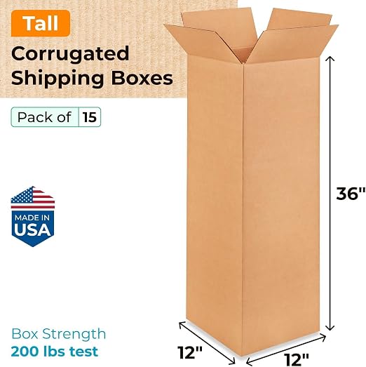 Tall Moving & Shipping Boxes 12"L x 12"W x 36"H (15-Pack) - Extra Strength 200 lb vs Regular - Corrugated Boxes for Packaging Moving - Cardboard Box - Moving Supplies Box by IDL Packaging | Extra Strength 200 lb vs Regular - Corrugated Boxes for Packag...