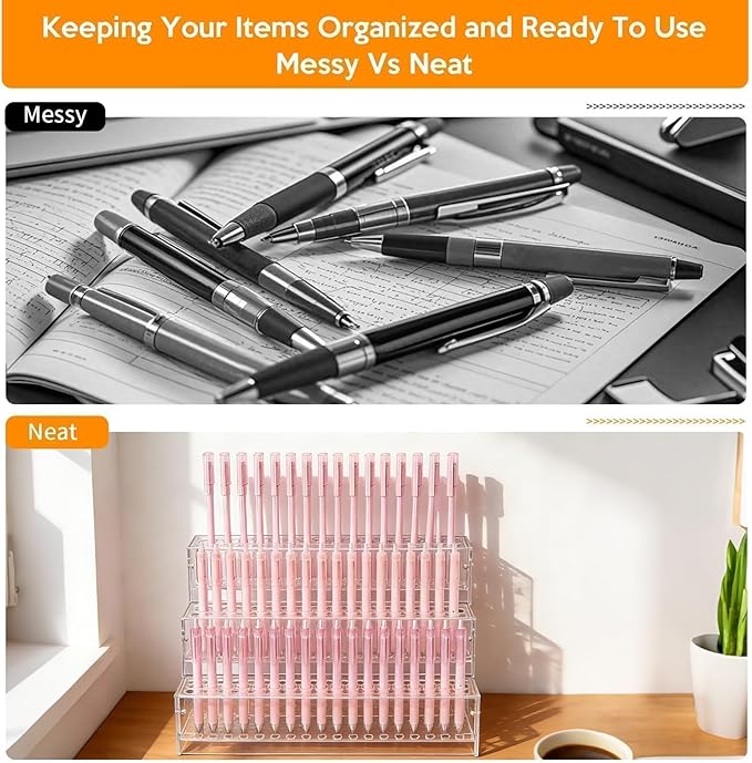 144-Slots Pen Holder for Craft Shows,3-Tier Acrylic Pen Display Stand Holders for Vendors,12mm Beadable Pens Display Beaded Pens Organizer Paint Brush Storage Makeup Brush Rack for School Essentials