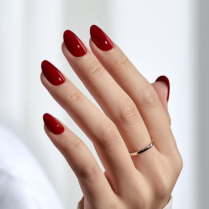 BTArtbox Press On Nails Short - Red Press on Nails Short Oval Nails Fake Nail with Nail Glue, Fit Perfectly, Reusable Glue On Nails in 16 Sizes, Cardinal