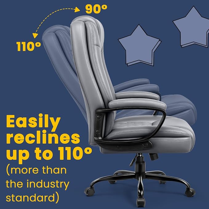 Leather Office Desk Chair,Ergonomic Office Chair with Lumbar Support,Computer Chair,Executive Leather Chair with Padded Flip-up Arm,Adjustable Armrests, Black,275LBS