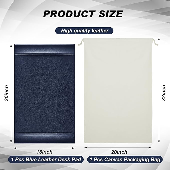 Leather Desk Pad Protector with Side Rails, Blue, 30 x 18 Inch | Executive Office Desk Mat, Smooth Writing Surface, Desktop Protector Covers Mouse Keyboard, Elegant Gift, Men Dad Husband