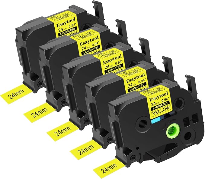 5 Pack Compatible with P-Touch TZe-651 AZE-651 TZ-651 Black on Yellow 24mm 0.94'' Laminated Label Tape Replacement for Ptouch PT-D600 PT-E500 PT-H500 PT-P710BT PT-1400 PT-9200DX Label Maker