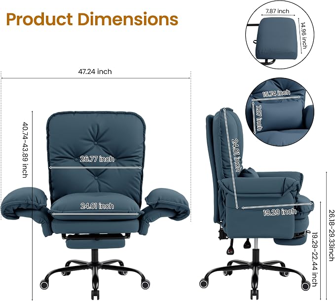 Criss Cross Office Chair with Flip Arms & Footrest, Comfy Desk Chair,Blue | Cross Legged Office Chair, Wide Seat Reclining Desk Chair with Wheels, Vanity Chair with Pocket Spring Seat and Side Pockets