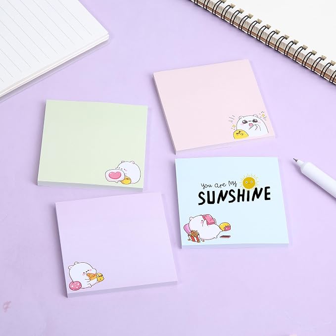 Mr. Pen- Aesthetic Sticky Notes, 3"x3", 8 Pads, 400 Sheets, 4 Designs | Cute Bear Sticky Notes, Self-Stick Note Pads Aesthetic, Perfect for Office, School, Home, Study & Organization